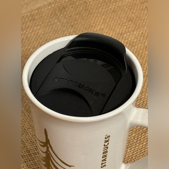 Starbucks | Holiday Gold Tree | Ceramic Travel Tumbler Tall Mug with Lid 2014 - Picture 7 of 14